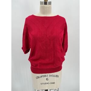 Vintage Herald House Batwing Short Sleeve Sweater Sz M Berry Pink Lace Knit